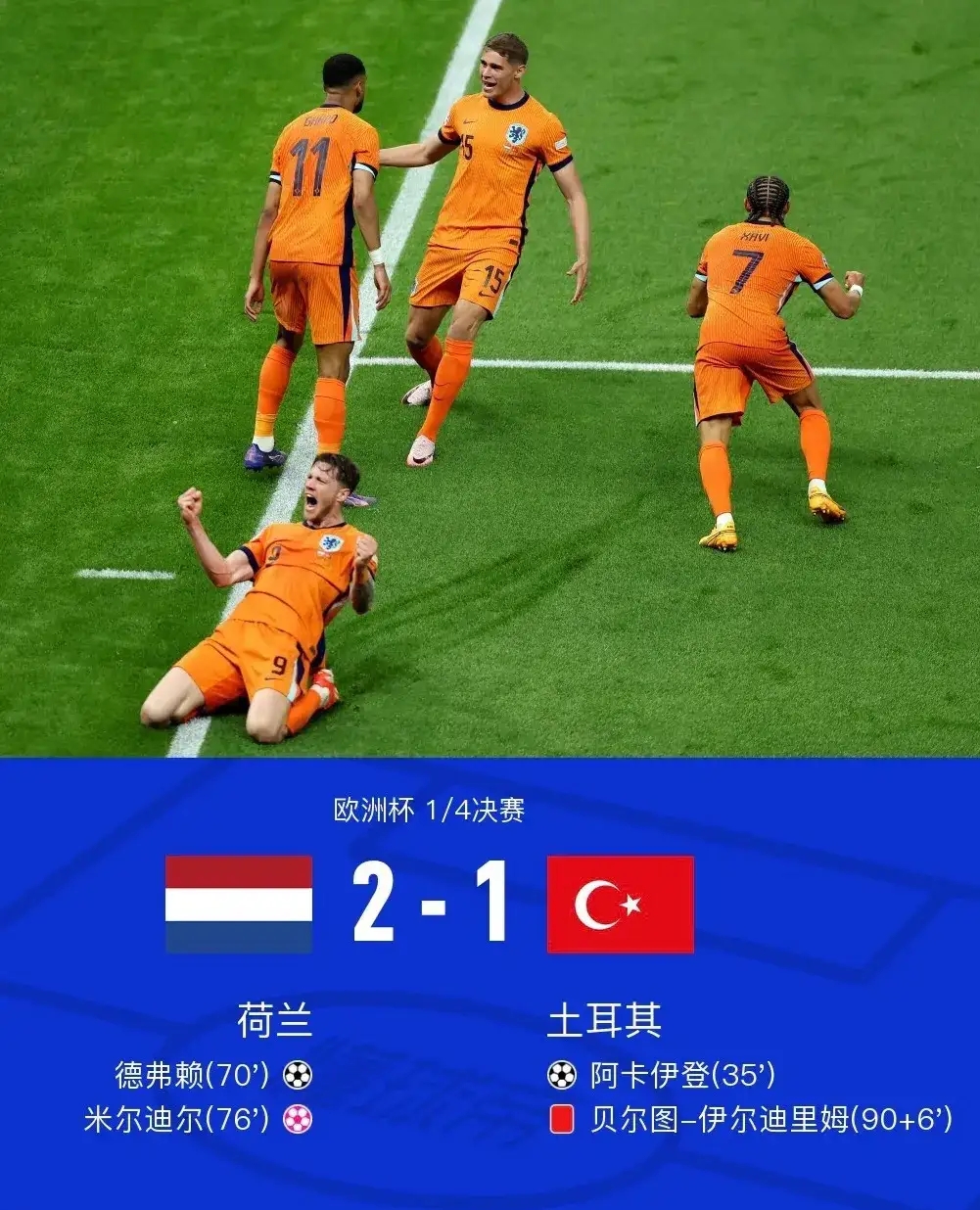 荷兰球员在热身比赛中破门得分